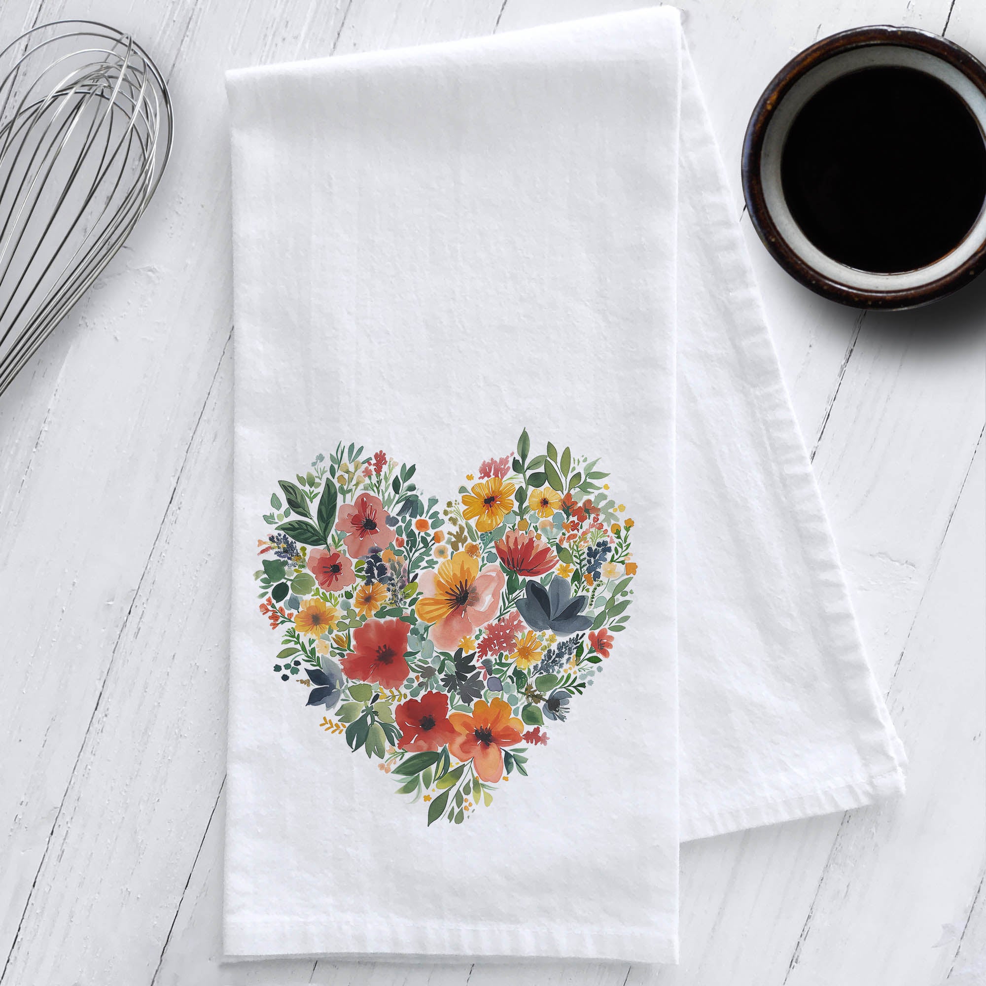 Floral Heart Valentine's Day Tea Towel