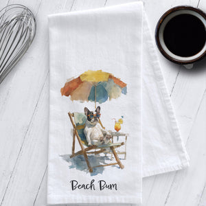 Whimsical French Bulldog Tea Towel - "Beach Bum"