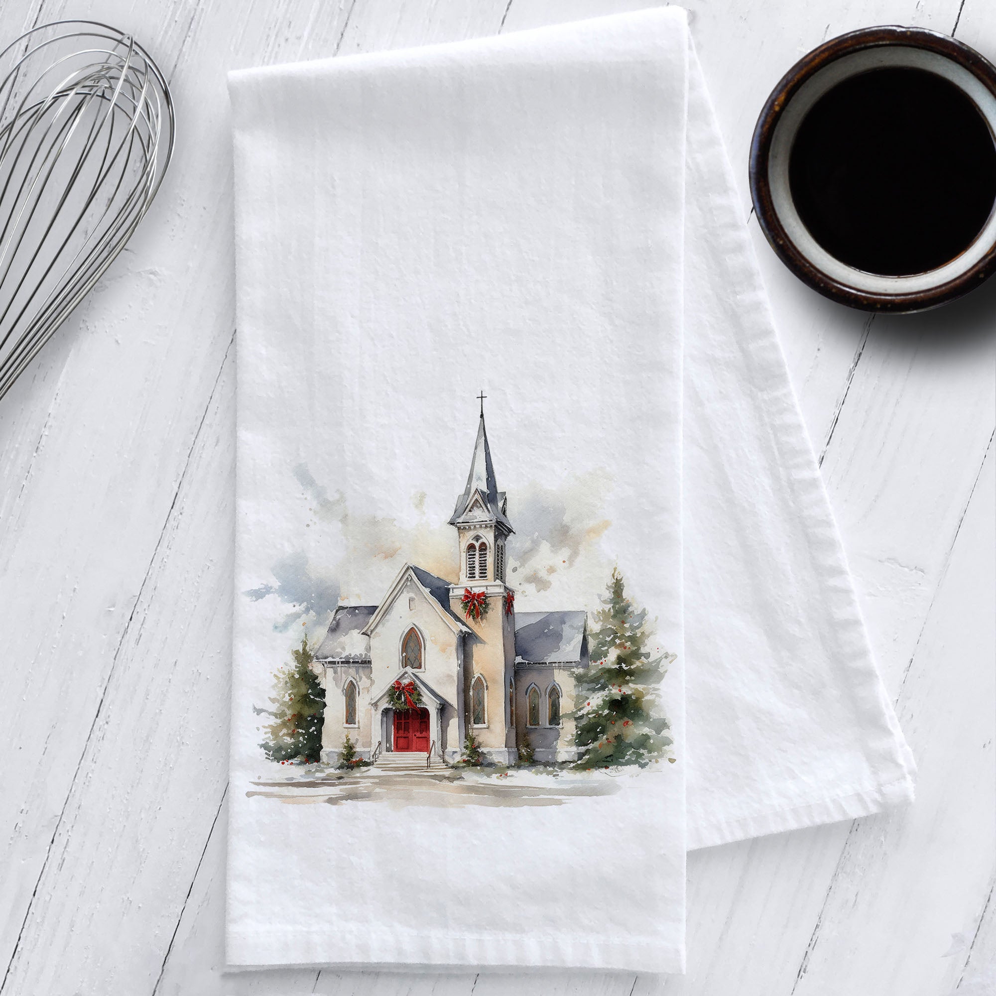 Church at Christmas Kitchen Tea Towel