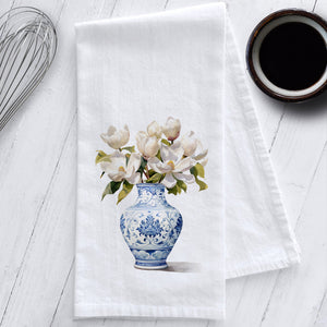 Magnolias in a Chinoiserie Vase Kitchen Tea Towel