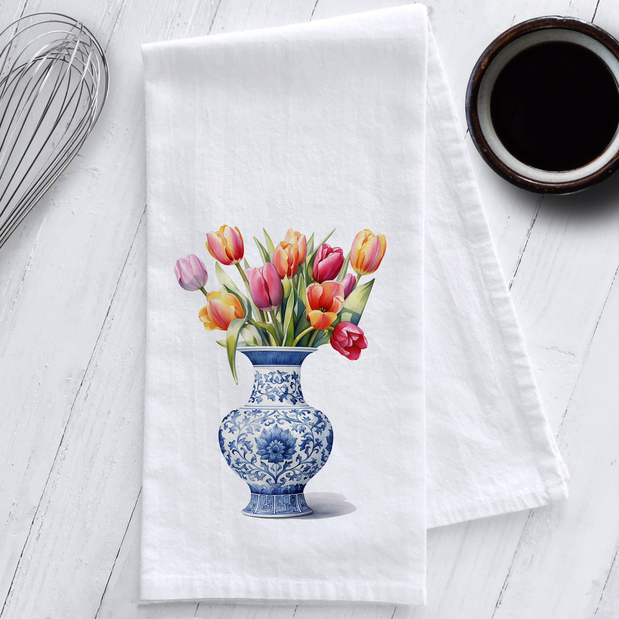 Tulips in a Chinoiserie Vase Kitchen Tea Towel