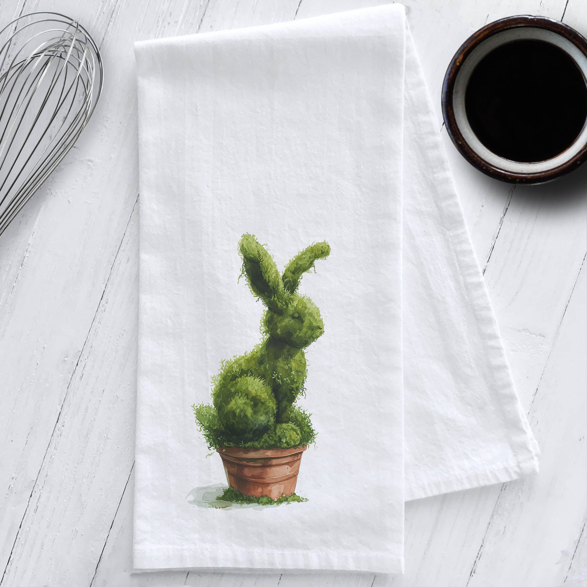 Moss Bunny Topiary Easter Tea Towel