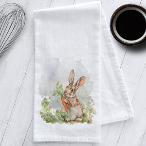 Rabbit with Carrot Easter Tea Towel