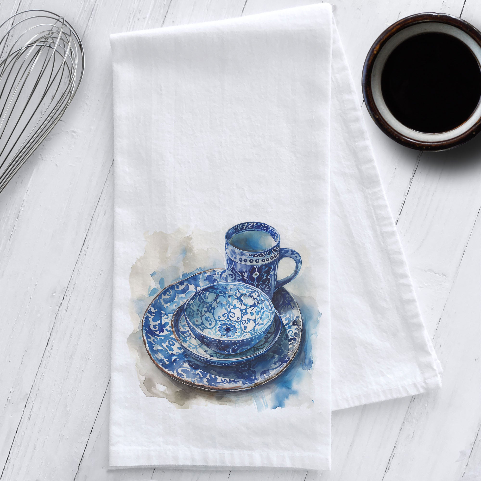 Set of 2 Chinoiserie Blue & White Assorted Dish Towels