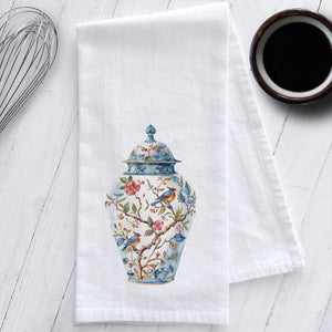 Floral Chinoiserie Temple Jar Tea Towel
