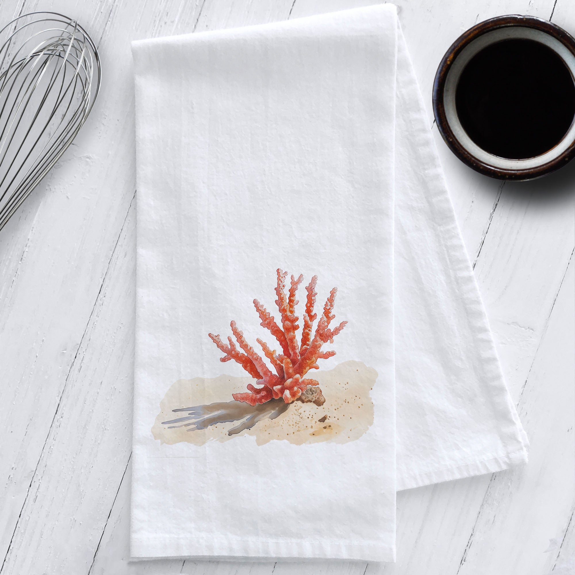 Red Coral Kitchen Tea Towel