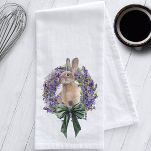 Bunny in a Lavender Wreath Easter Tea Towel