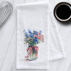 Wildflowers with American Flag Tea Towel
