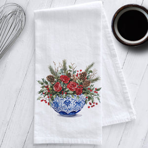 Studio 901 Goods Christmas Floral Arrangement in a Chinoiserie Planter Kitchen Tea Towel