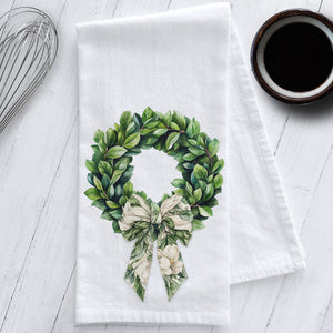 Magnolia Leaf Wreath Kitchen Tea Towel