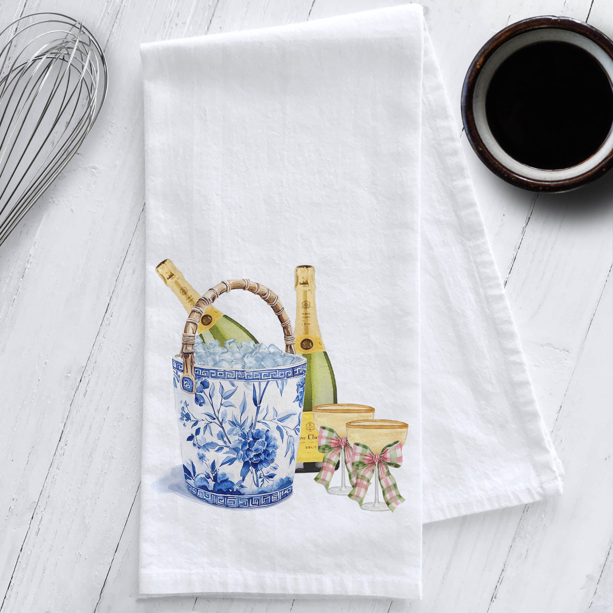 Chinoiserie Champagne Bucket Kitchen Tea Towel