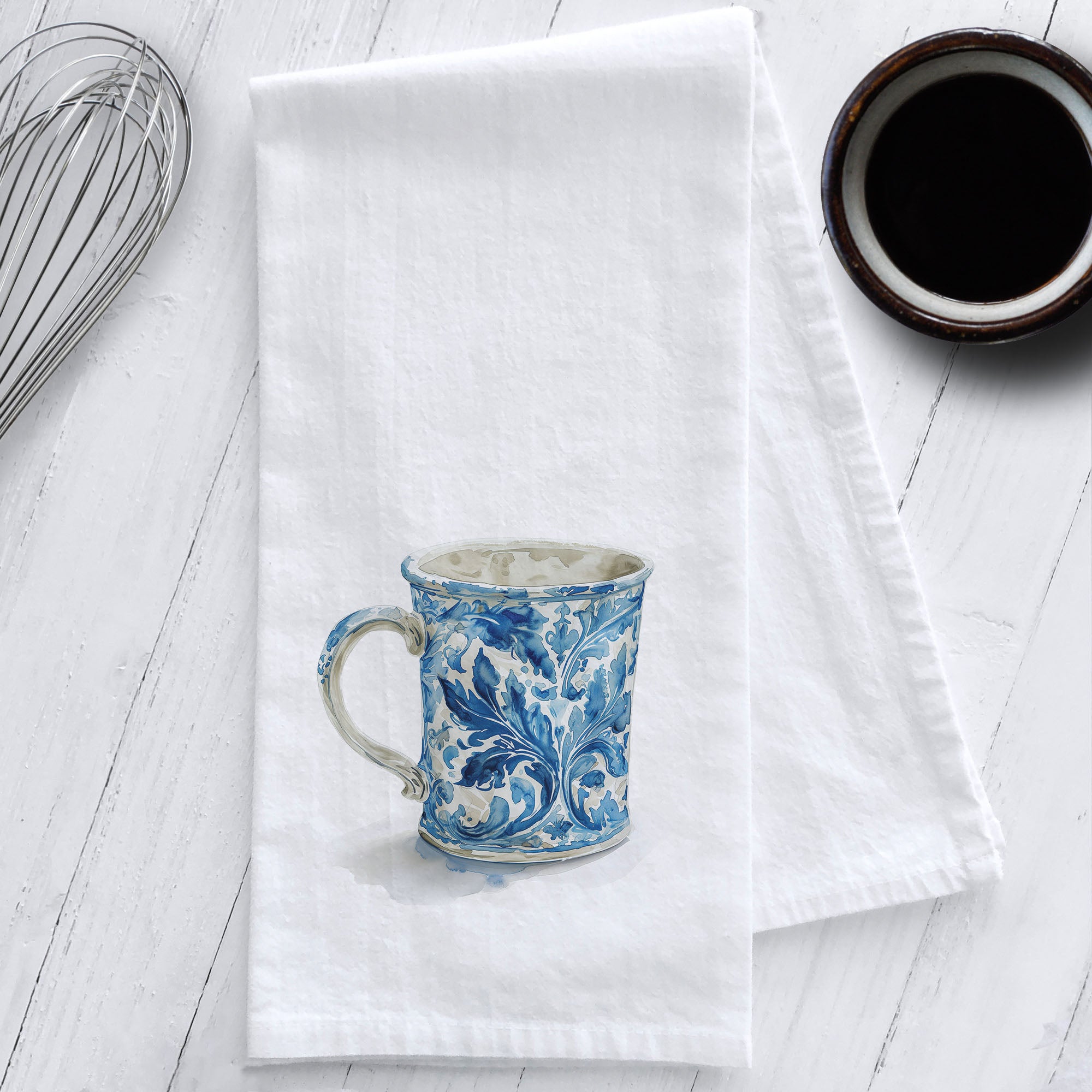 Chinoiserie Blue and White Coffee Mug Tea Towel