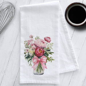 Peony Flowers Kitchen Tea Towel