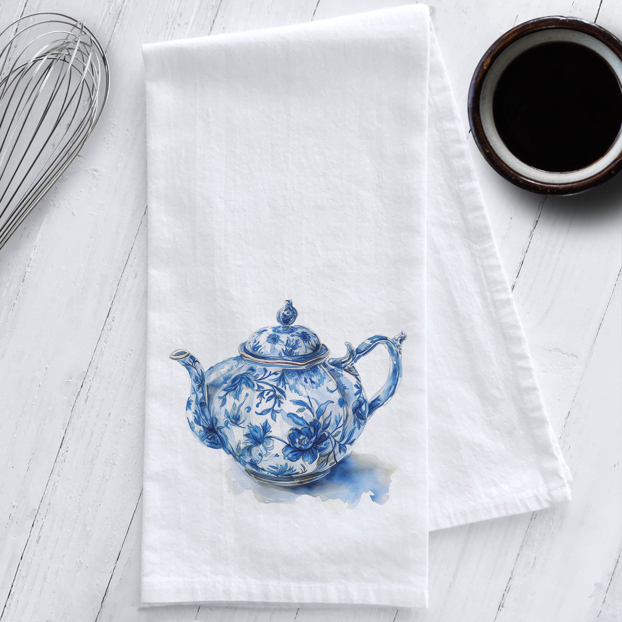 Chinoiserie Blue and White Teapot Tea Towel