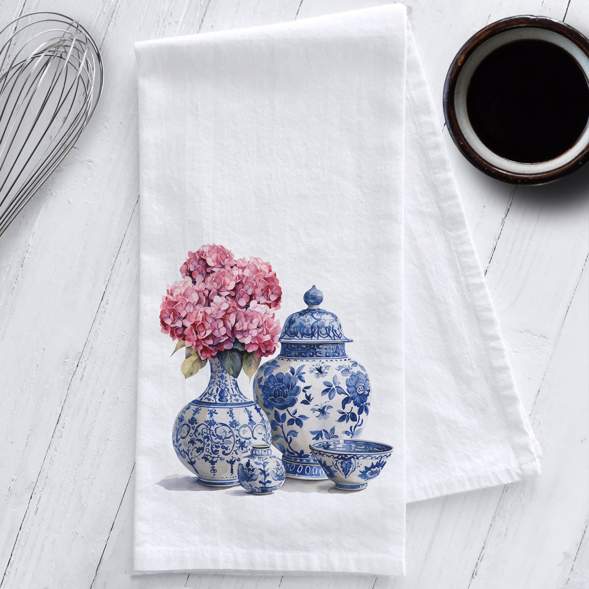 Blue and White Chinoiserie Tea Towel