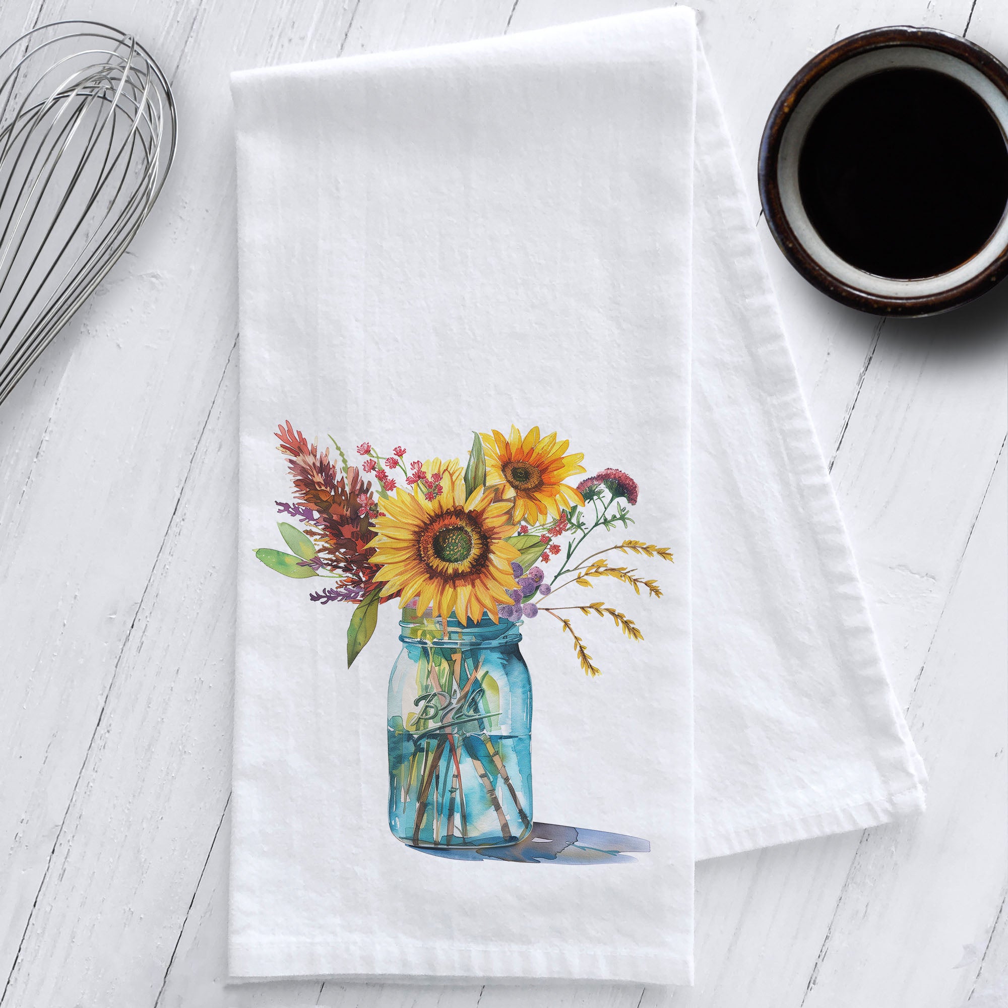 Sunflowers in a Mason Jar Fall Kitchen Tea Towel