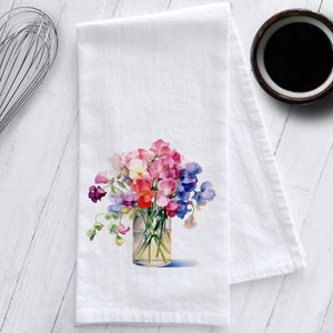 Sweet Pea Flowers Kitchen Tea Towel