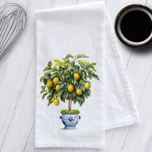 Lemon Tree in a Chinoiserie Planter Kitchen Tea Towel