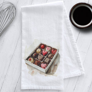 Box of Chocolates Valentine's Day Tea Towel