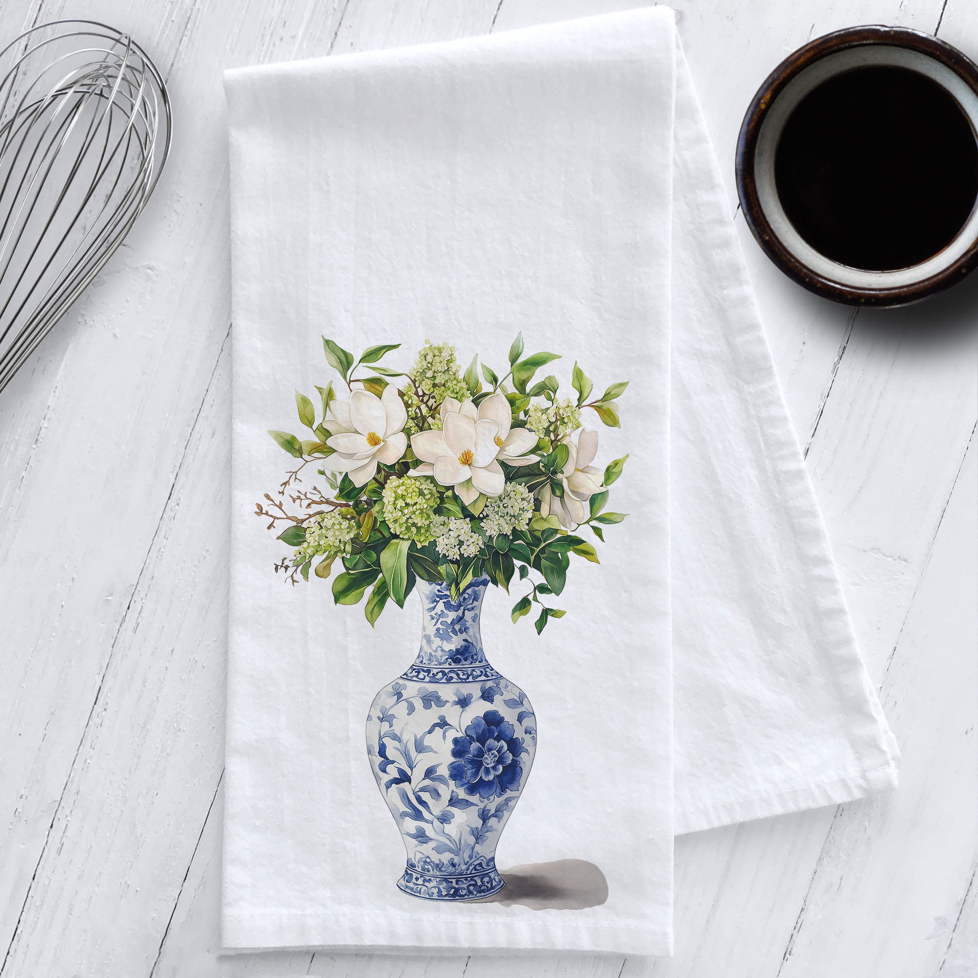 Magnolias in a Chinoiserie Vase Kitchen Tea Towel