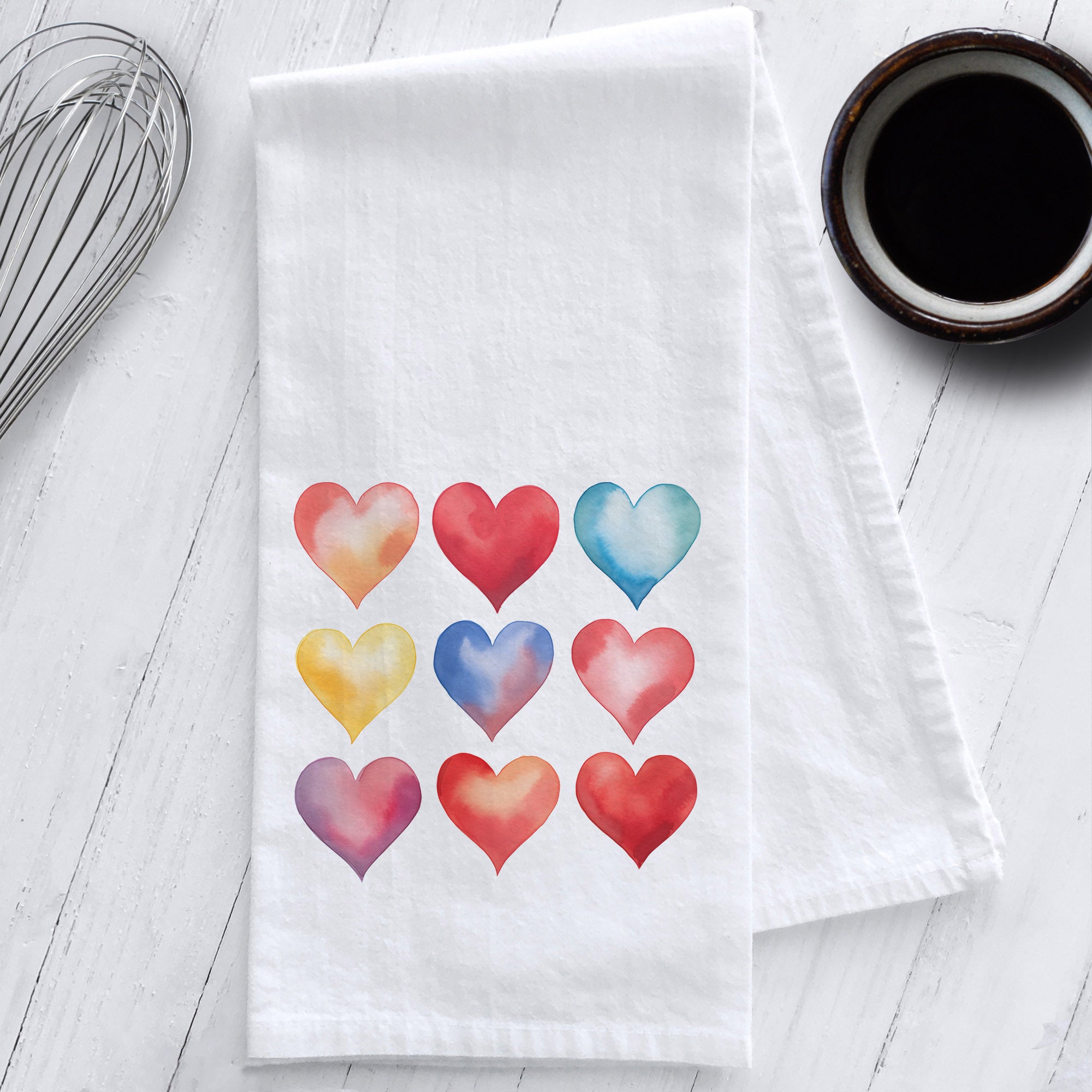 Colorful Hearts Valentine's Day Tea Towel
