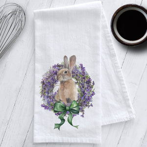 Bunny in a Lavender Wreath Easter Tea Towel
