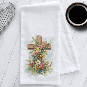 Easter Floral Cross Tea Towel
