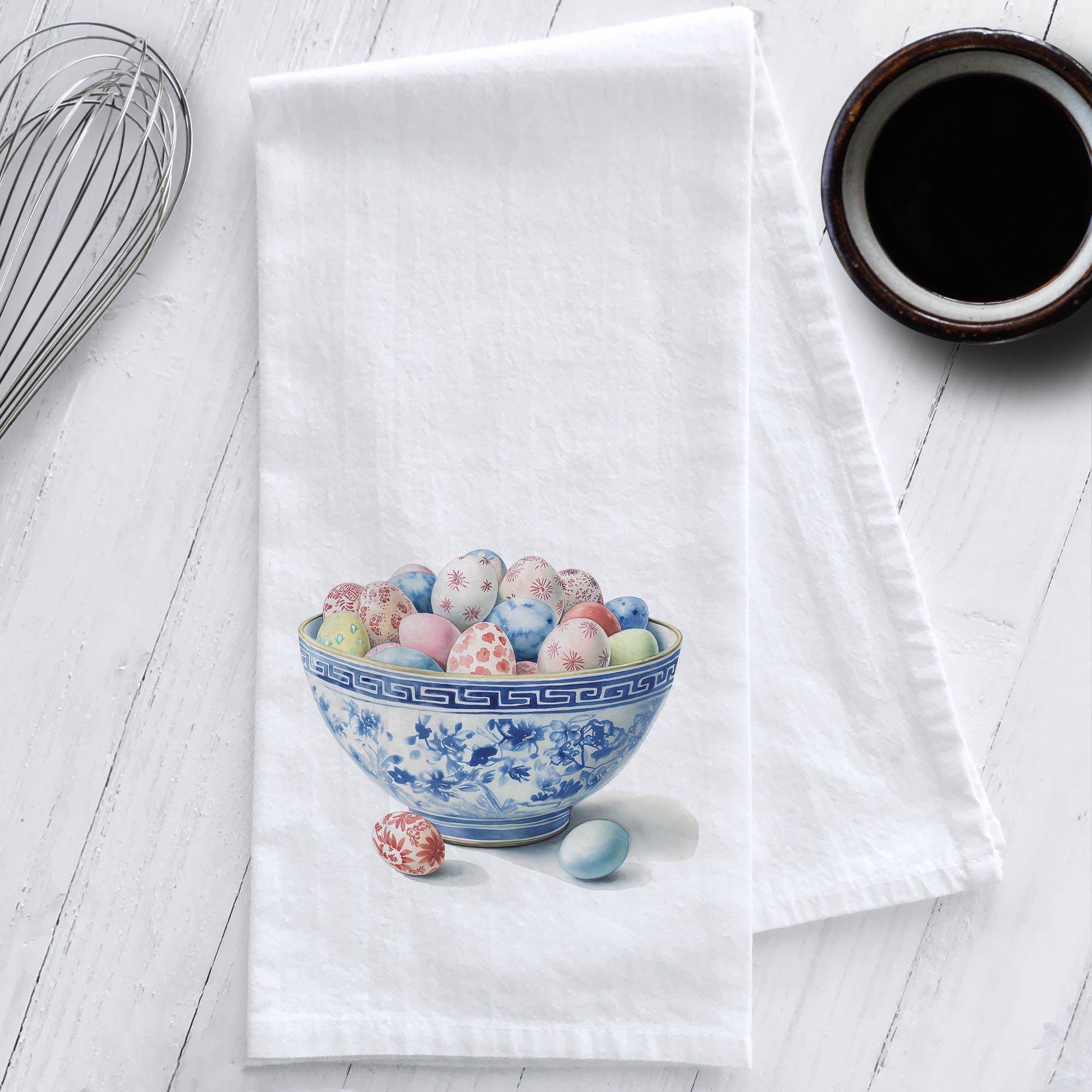 Chinoiserie Bowl with Easter Eggs Tea Towel