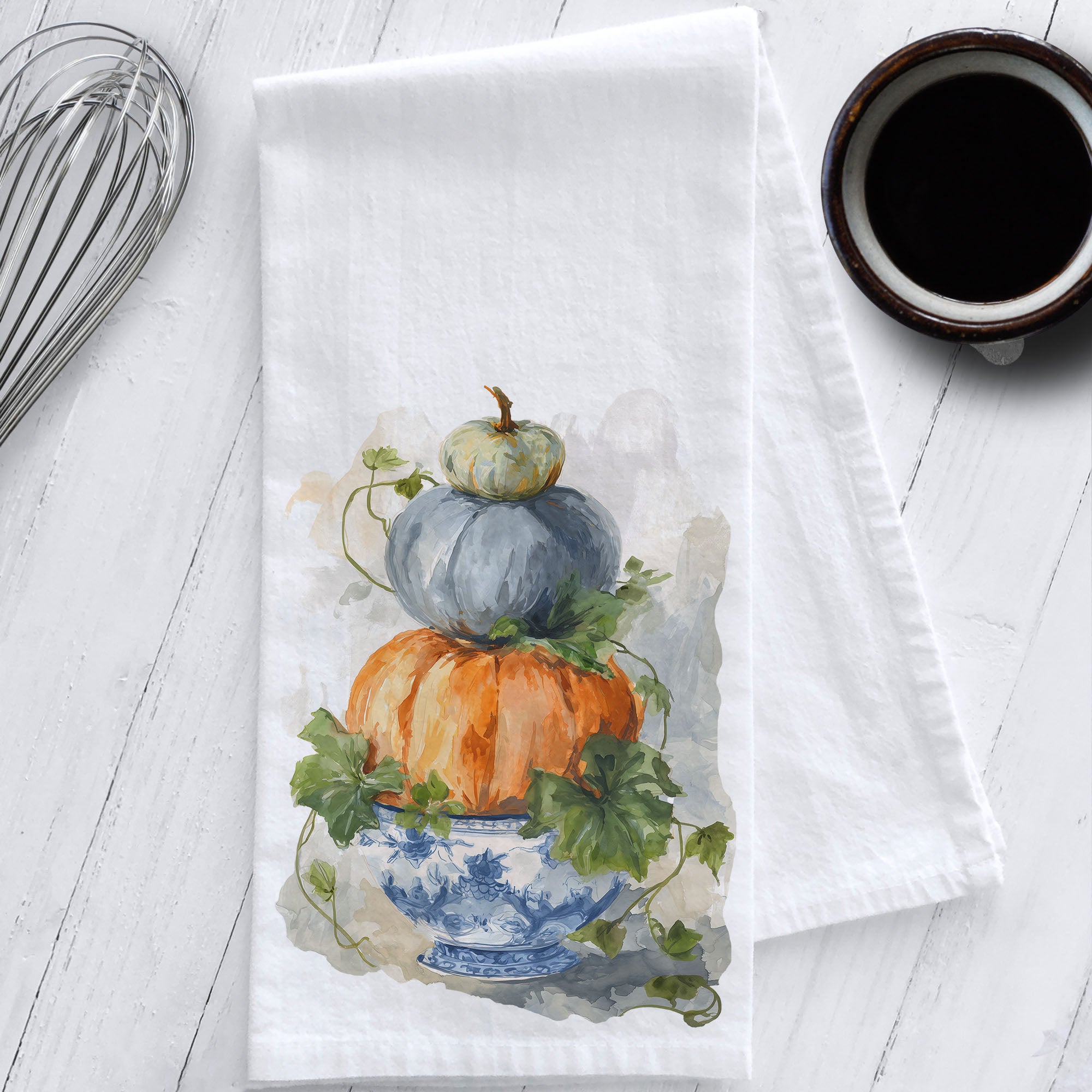 Stacked Pumpkin Chinoiserie Kitchen Tea Towel
