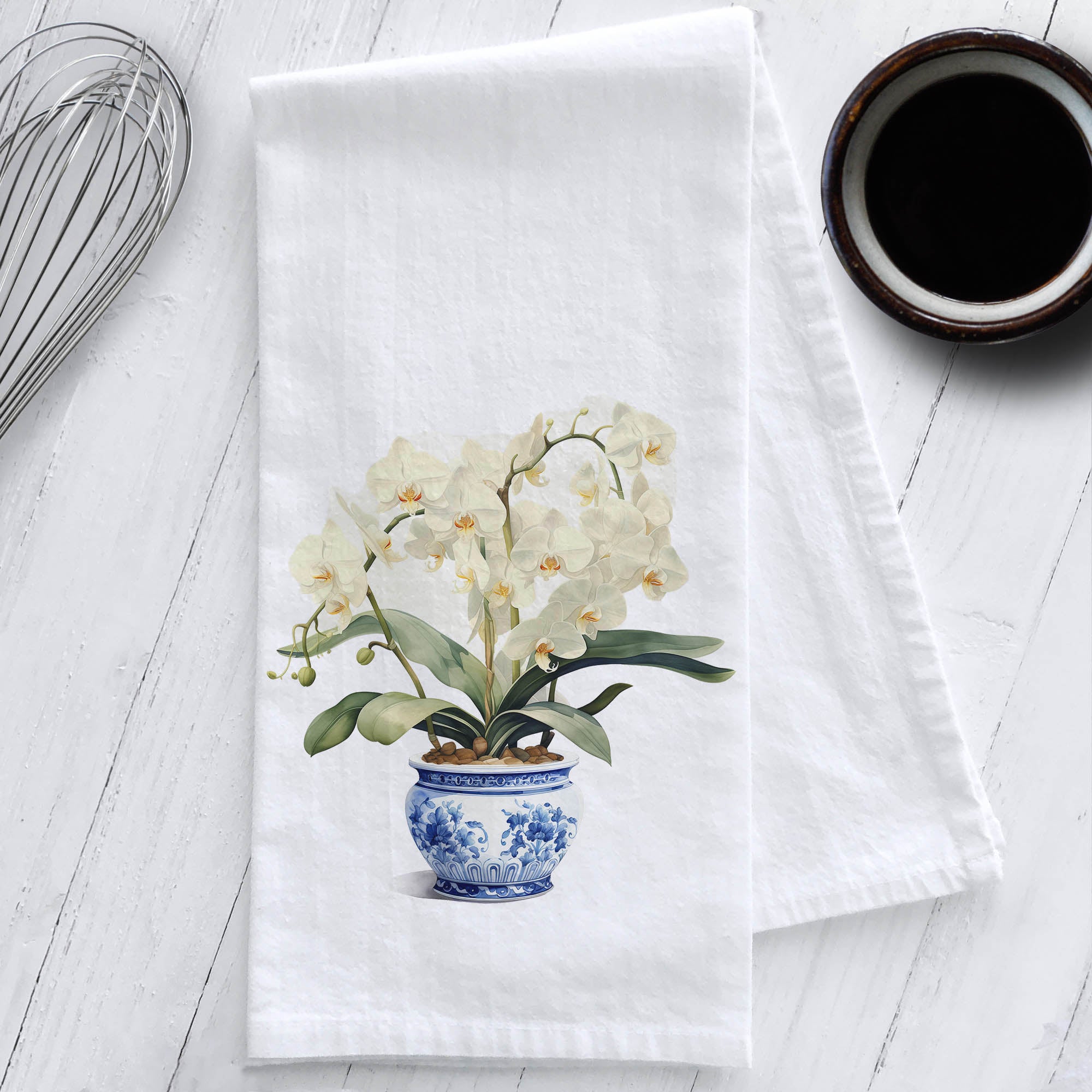 Orchids in a Chinoiserie Planter Tea Towel
