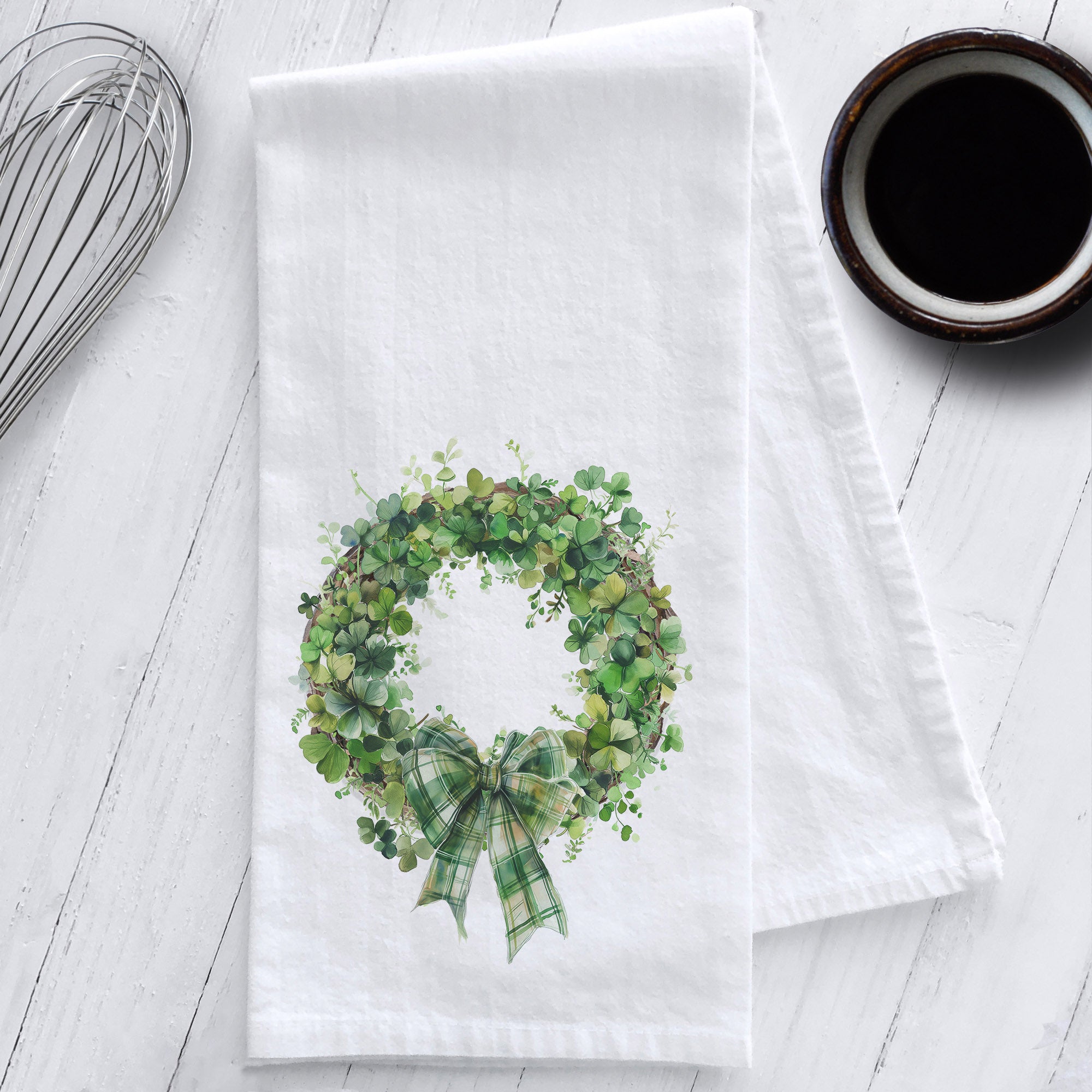 Clover Wreath St. Patrick's Day Kitchen Tea Towel
