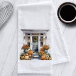 Load image into Gallery viewer, Fall Front Porch with Pumpkins Kitchen Tea Towel
