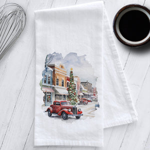 Vintage Main Street Christmas Kitchen Tea Towel