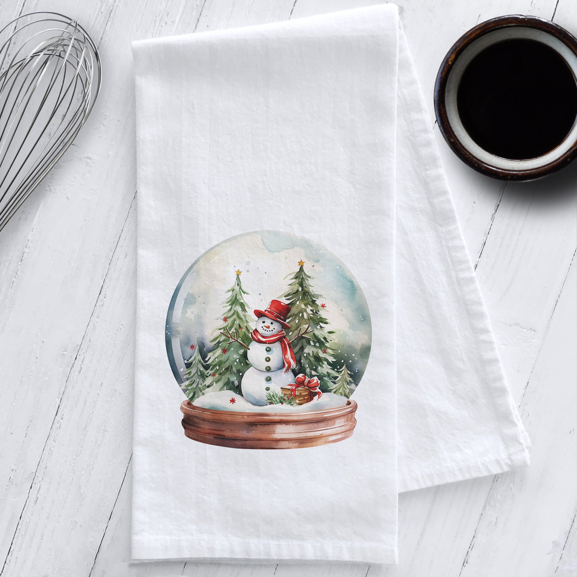 Snowman Snow Globe Kitchen Tea Towel