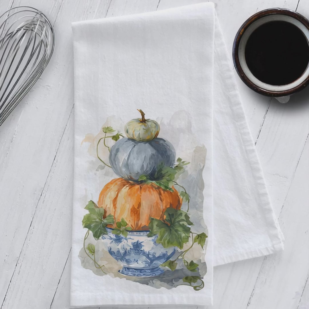 Stacked Pumpkin Chinoiserie Kitchen Tea Towel