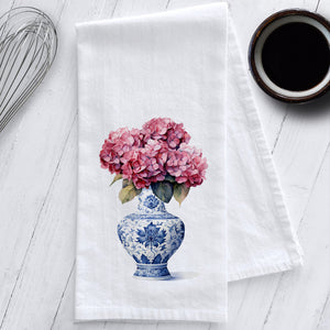 Hydrangeas in a Chinoiserie Vase Kitchen Tea Towel