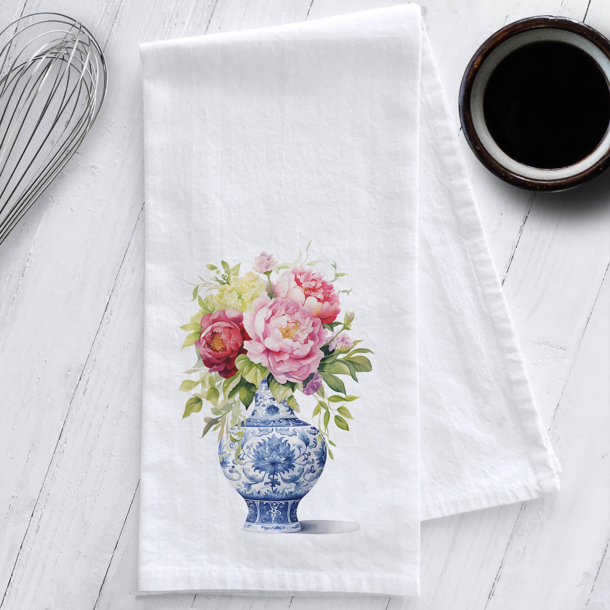 Peonies in a Chinoiserie Vase Kitchen Tea Towel