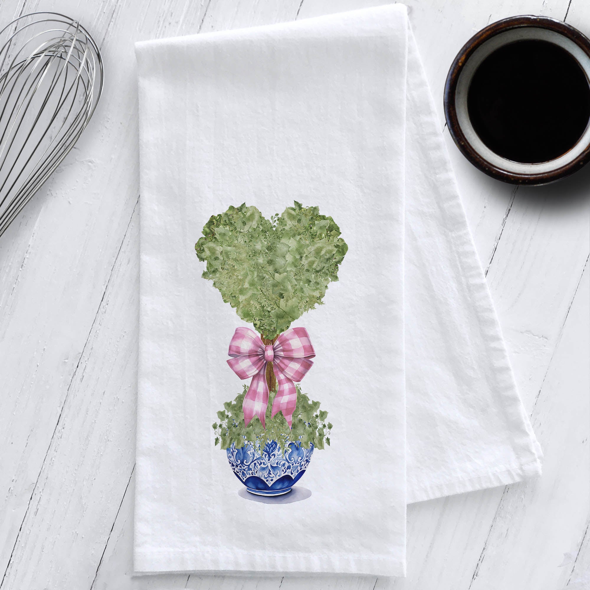 Heart Topiary in a Chinoiserie Planter Tea Towel