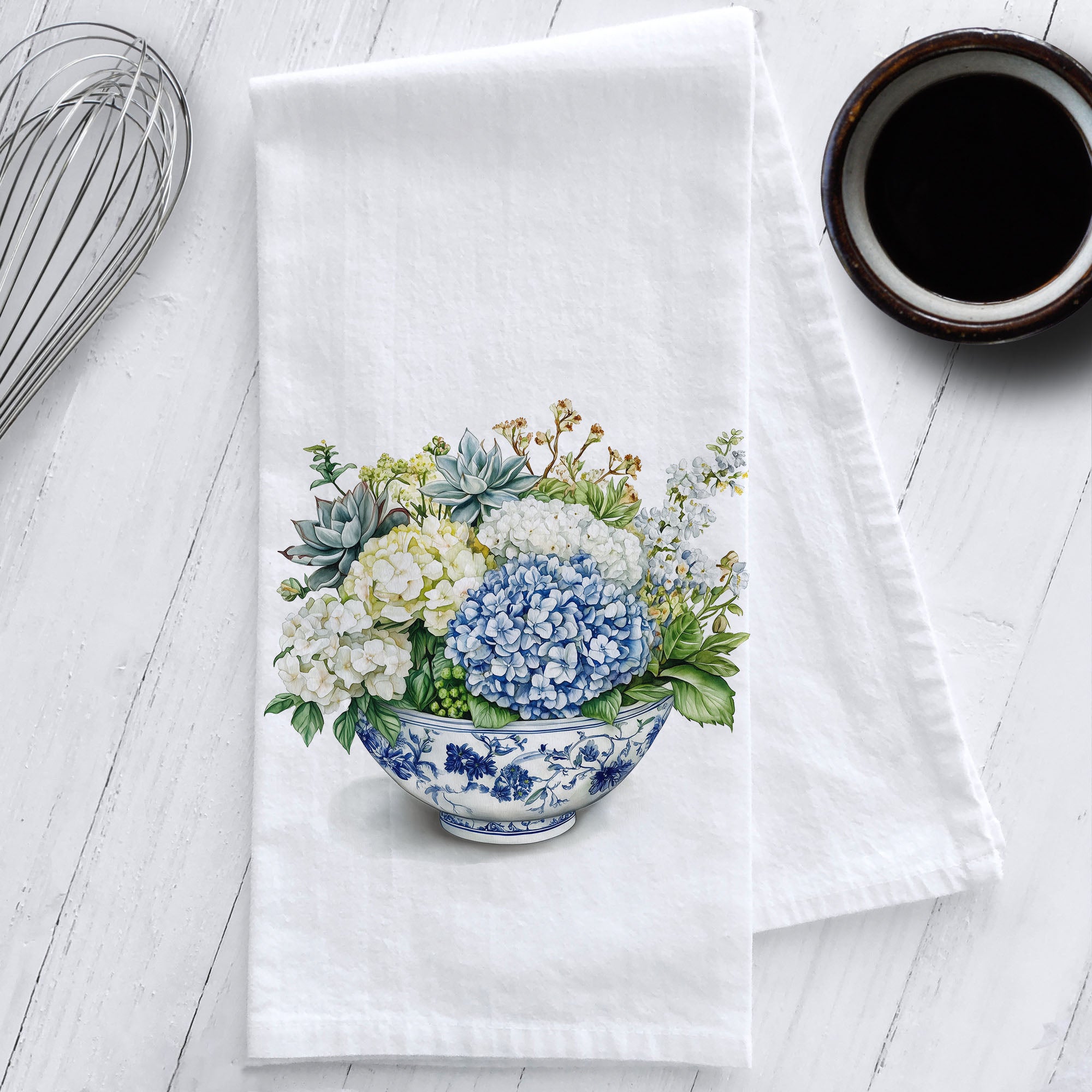 Studio 901 Goods Hydrangeas in a Chinoiserie Bowl Kitchen Tea Towel