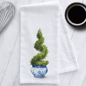 Spiral Garden Topiary in a Chinoiserie Planter Tea Towel