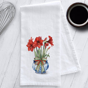 Amaryllis Flowers in a Chinoiserie Planter Kitchen Tea Towel