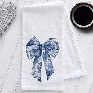 Blue and White French Toile Bow Kitchen Tea Towel