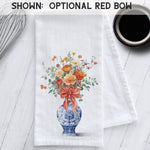 Load image into Gallery viewer, Red and Coral Flowers in a Chinoiserie Vase Kitchen Tea Towel
